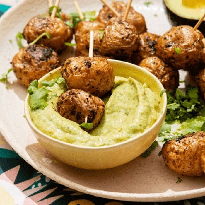 Avocado Dip with Spiced New Potatoes