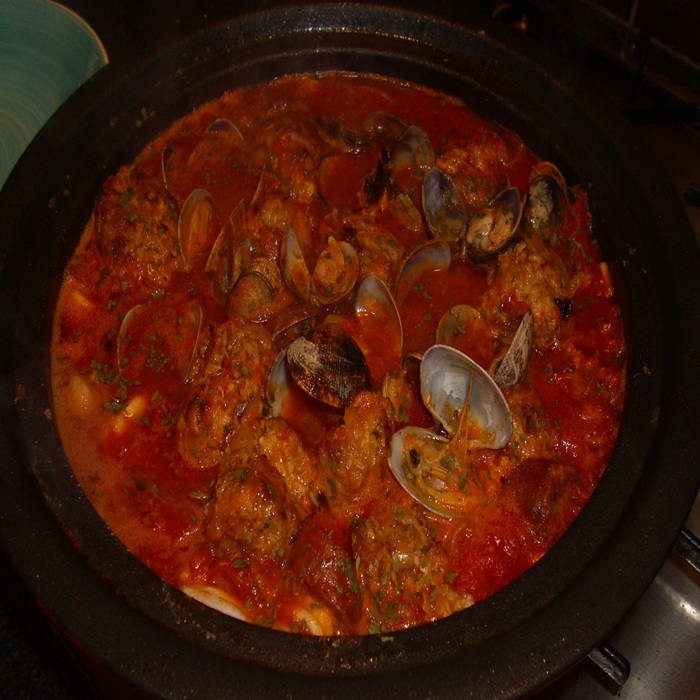 Spanish Meatballs with Clams, Chorizo and Squid