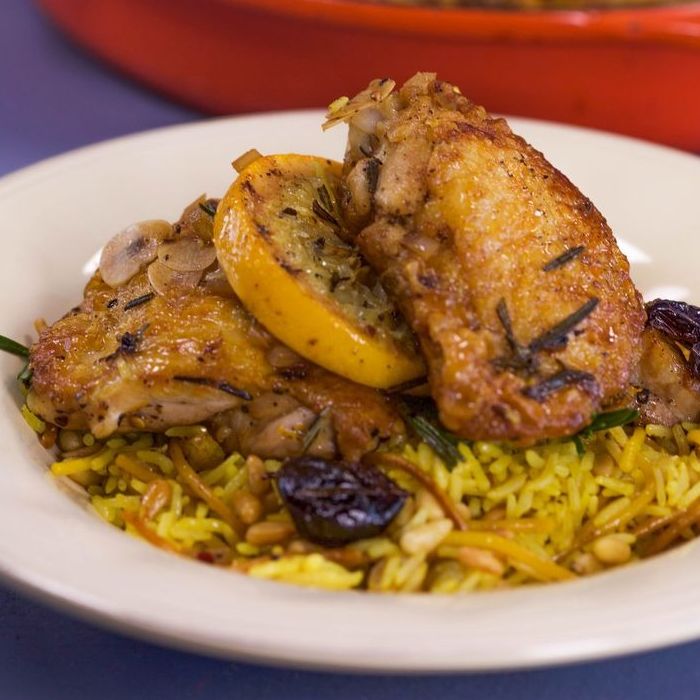 Chicken with Saffron, Raisins and Pine Nuts