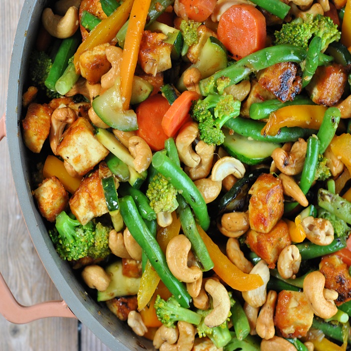 Tofu, Greens and Cashew Stir-Fry